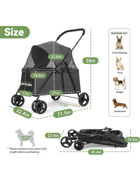 Carrito para Perro Wedyvko Negro 20% Mayor Capacidad 80x57cm