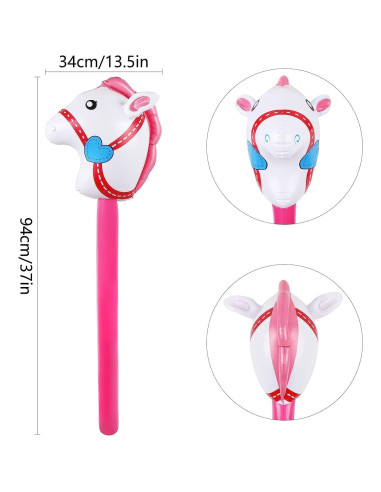 4 Palos Inflables de Caballo Rosa con Bomba TOSAMZOO 94 cm