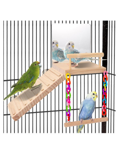 Plataforma de Juguetes para Aves Kyouki con Escalera y Espejo
