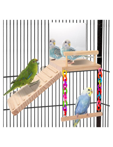 Plataforma de Juguetes para Aves Kyouki con Escalera y Espejo