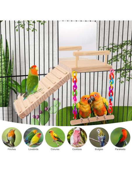 Plataforma de Juguetes para Aves Kyouki con Escalera y Espejo
