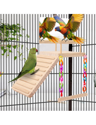 Plataforma de Juguetes para Aves Kyouki con Escalera y Espejo