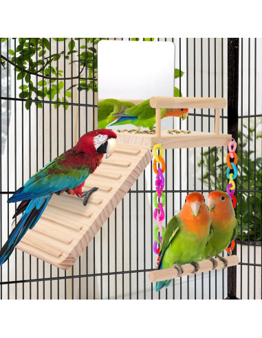 Plataforma de Juguetes para Aves Kyouki con Escalera y Espejo