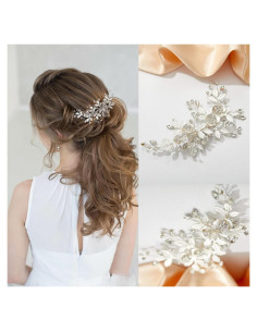 Clip de Cabello Nupcial Plateado Genérico con Strass 12.7x8.9cm