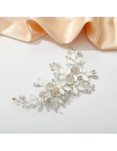 Clip de Cabello Nupcial Plateado Genérico con Strass 12.7x8.9cm 2