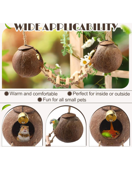 Nido de Coco Natural para Aves Briwooody con Escaleras y Campana
