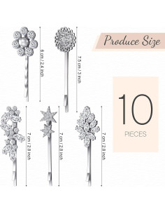 Horquillas Vintage Waydress 10 Pcs Rhinestone Plata 6-7.5 cm 2