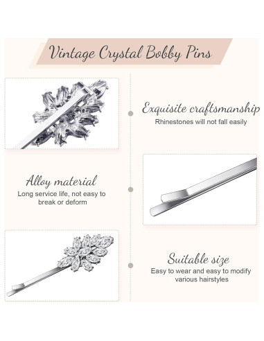Horquillas Vintage Waydress 10 Pcs Rhinestone Plata 6-7.5 cm