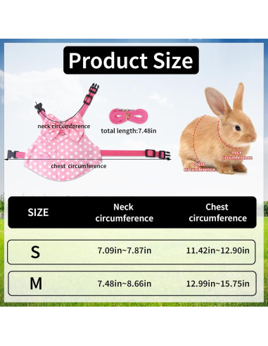 Arnés y Correa para Conejos Disfraz Lunares Rosa Talla M