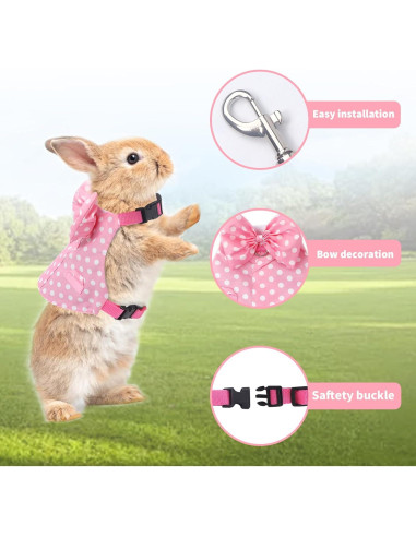 Arnés y Correa para Conejos Disfraz Lunares Rosa Talla M