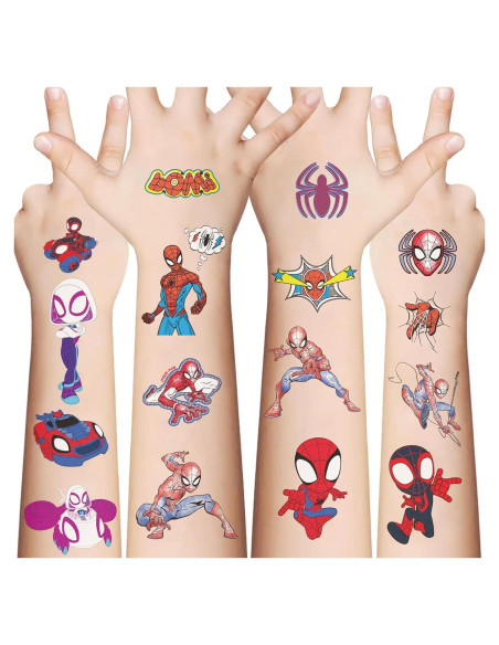 10 Hojas de Tatuajes Temporales Spiderman para Niños 6.6x11.9cm