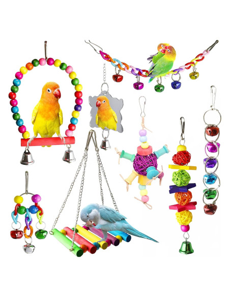 8 Juguetes para Periquitos y Cacatú - Accesorios de Jaula