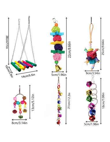 8 Juguetes para Periquitos y Cacatú - Accesorios de Jaula