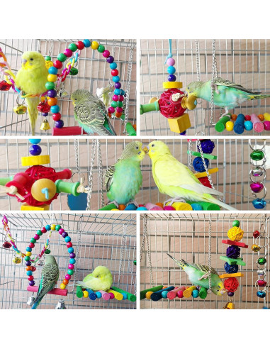 8 Juguetes para Periquitos y Cacatú - Accesorios de Jaula