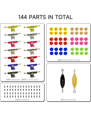 Kit de Piezas para Tabla de Skate DisplayMore 96mm - 14 Camiones Multicolores