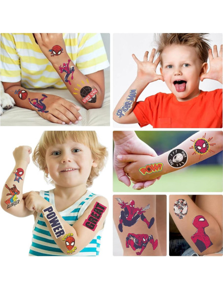 10 Hojas de Tatuajes Temporales Spiderman para Niños 6.6x11.9cm