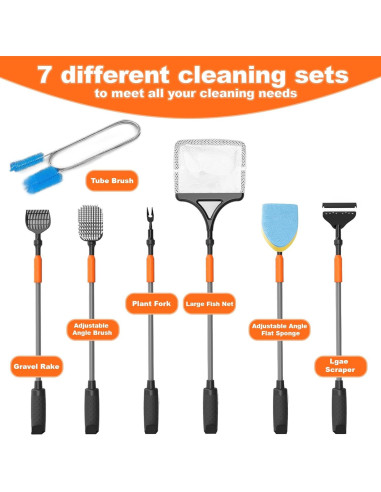 Kit de Limpieza de Acuario 7 en 1 SEAOURA con Mango Telescópico