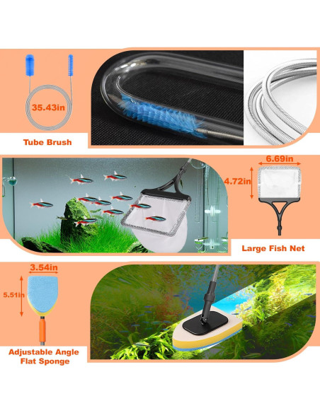 Kit de Limpieza de Acuario 7 en 1 SEAOURA con Mango Telescópico