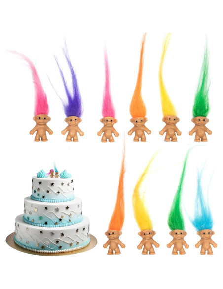 10 Muñecos Troll Miniatura Sparkle Pins - Decoración Pasteles