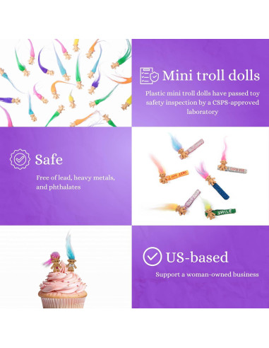 10 Muñecos Troll Miniatura Sparkle Pins - Decoración Pasteles