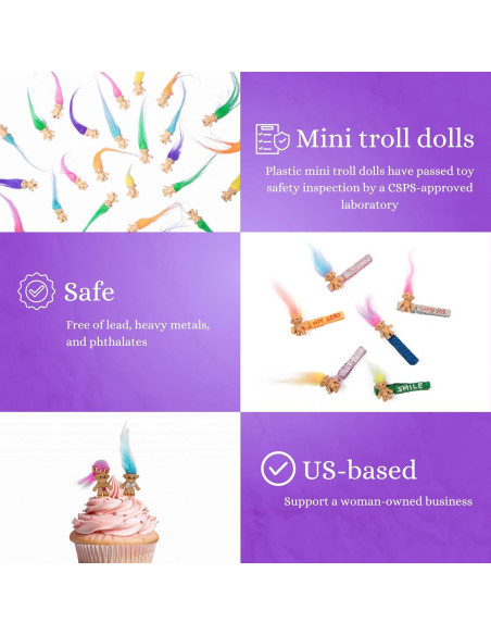10 Muñecos Troll Miniatura Sparkle Pins - Decoración Pasteles