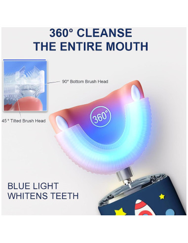 Cepillo de Dientes Eléctrico Geacker U para Niños 2-7 Años