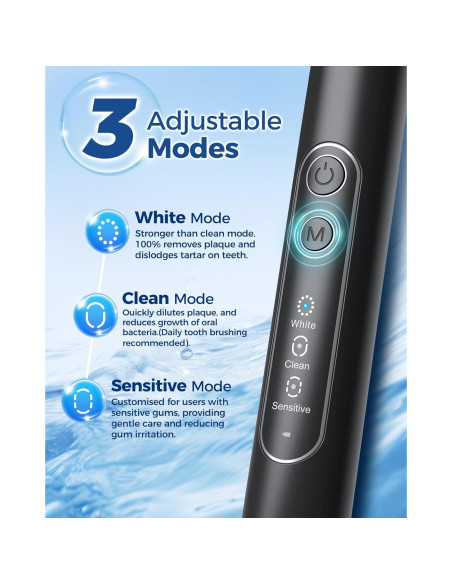 Cepillo de dientes eléctrico TEETHEORY con 8 cabezales y 3 modos