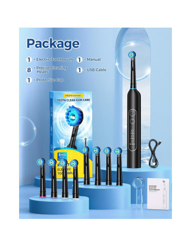 Cepillo de dientes eléctrico TEETHEORY con 8 cabezales y 3 modos