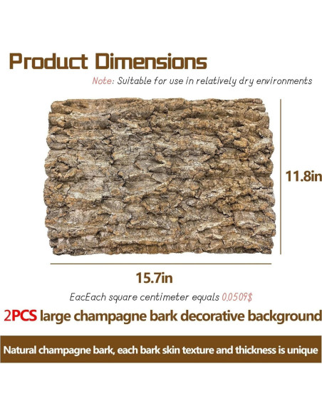 Fondo de Corteza de Corcho Natural 2PCS 40x30cm para Reptiles