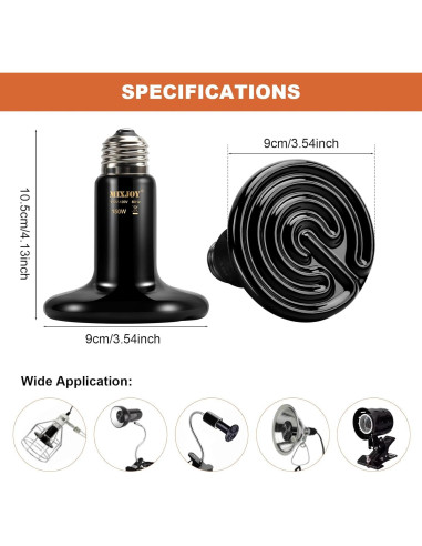 MIXJOY Lámpara de Calor para Reptiles 150W Cerámica 2Pack