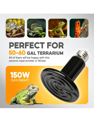 Lámpara de Calor Cerámica HealSmart 150W 2-Pack para Reptiles