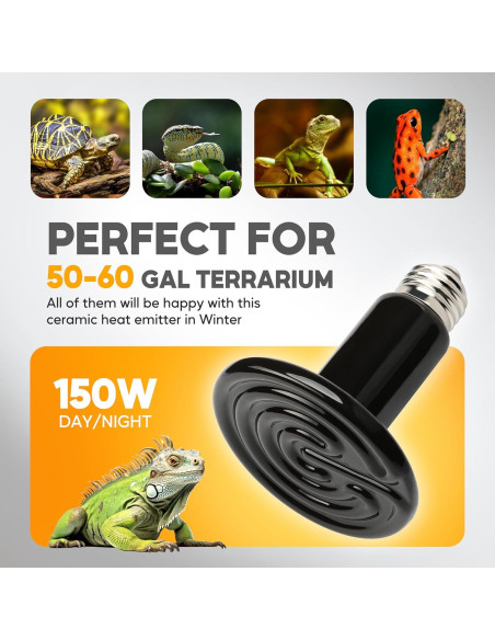Lámpara de Calor Cerámica HealSmart 150W 2-Pack para Reptiles