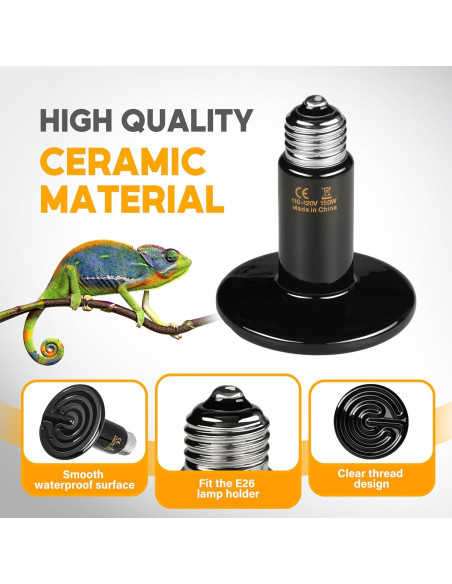Lámpara de Calor Cerámica HealSmart 150W 2-Pack para Reptiles
