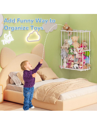 Organizador de Peluches de Metal Blanco - Almacenamiento Pared/Suelo
