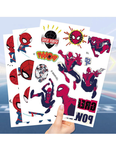 10 Hojas de Tatuajes Temporales Spiderman para Niños 6.6x11.9cm