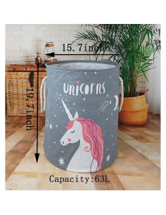 Cesta de Lavandería Infantil VAIVUSTO Unicornio 63L Impermeable 2