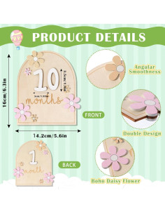 Tarjetas de Hitos Mensuales para Bebés Beeveer - Madera Bohemia 2