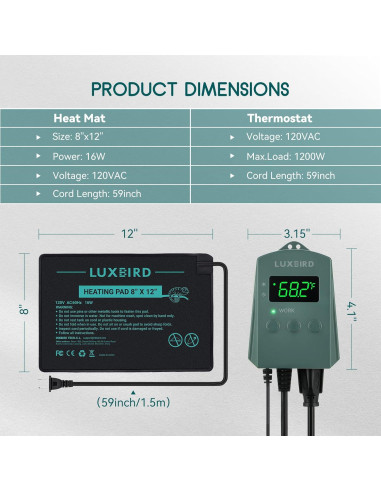 Almohadilla Térmica Luxbird 20x30 cm con Termostato Digital
