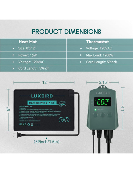 Almohadilla Térmica Luxbird 20x30 cm con Termostato Digital