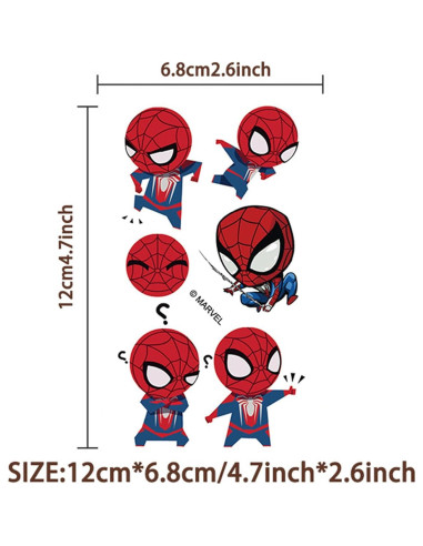 10 Hojas de Tatuajes Temporales Spiderman para Niños 6.6x11.9cm