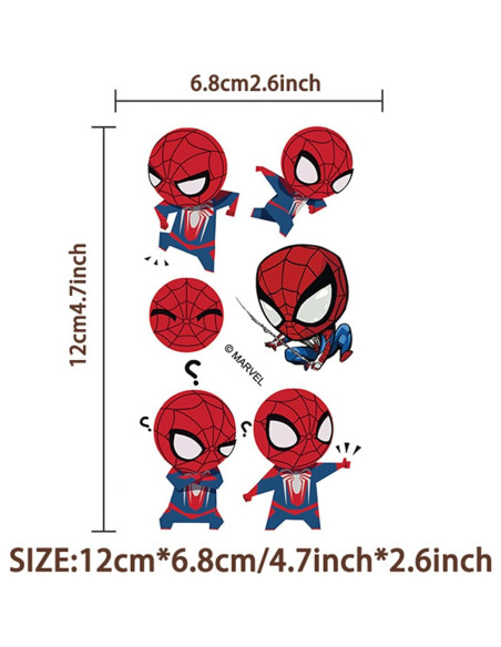 10 Hojas de Tatuajes Temporales Spiderman para Niños 6.6x11.9cm