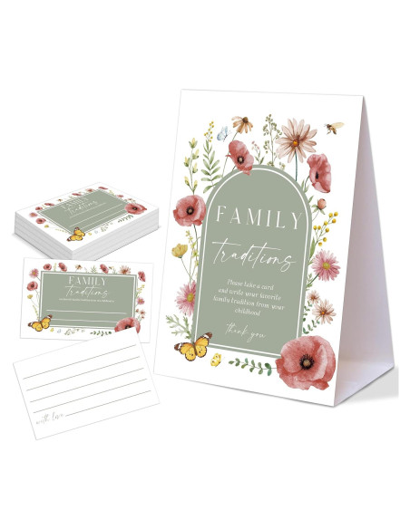 Juegos de Baby Shower Floral Boho Woukaup - 1 Cartel y 50 Tarjetas