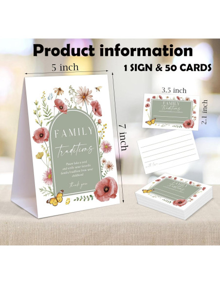 Juegos de Baby Shower Floral Boho Woukaup - 1 Cartel y 50 Tarjetas