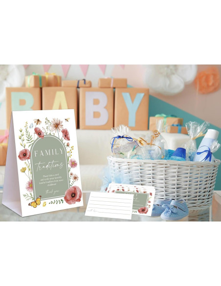 Juegos de Baby Shower Floral Boho Woukaup - 1 Cartel y 50 Tarjetas
