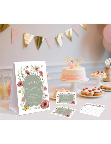 Juegos de Baby Shower Floral Boho Woukaup - 1 Cartel y 50 Tarjetas