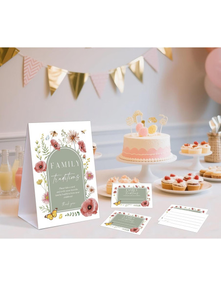 Juegos de Baby Shower Floral Boho Woukaup - 1 Cartel y 50 Tarjetas