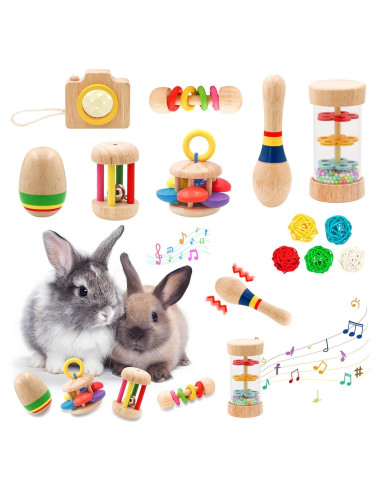 12 Juguetes de Madera para Conejos y Mascotas - LT-006H