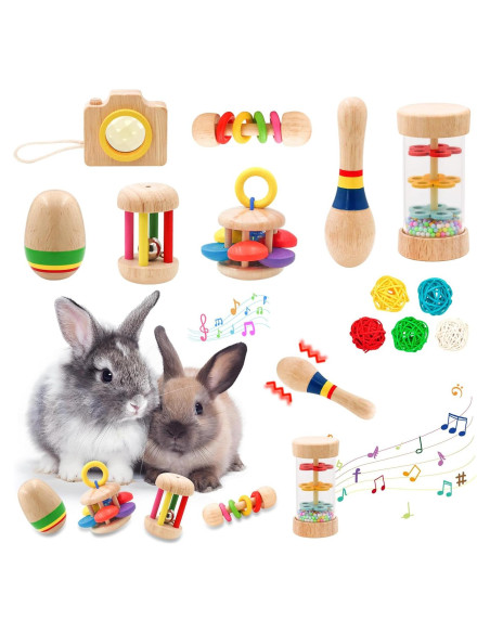 12 Juguetes de Madera para Conejos y Mascotas - LT-006H