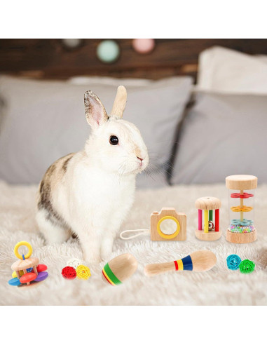 12 Juguetes de Madera para Conejos y Mascotas - LT-006H