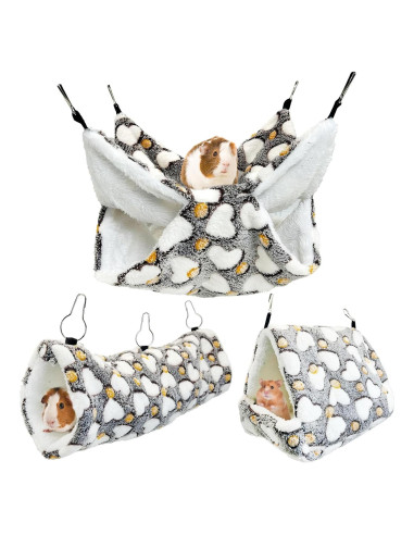 Juego de Hamacas para Ratas PINVNBY 3 Piezas Suave Gris